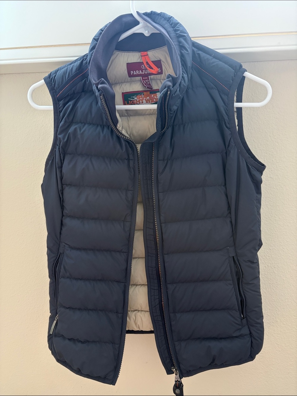 Parajumpers Navy and Beige Super Lightweight Puffer Vest with Orange Loop